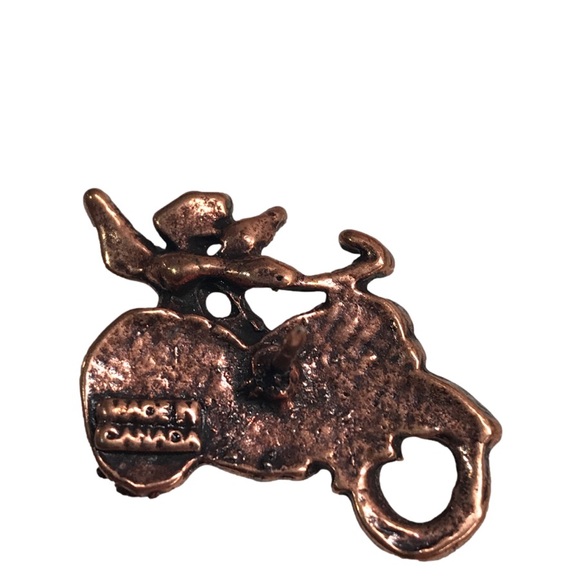 Vintage Copper Coloured Metal Angel On Motorcycle Pin - Picture 3 of 6